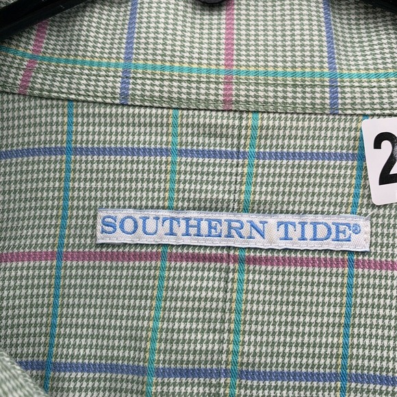 Southern Tide Button Up Shirt Mens Large L Houndstooth Green Pink Preppy Dad - Picture 14 of 14